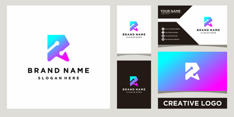 creative monogram R letter tech logo design template with business card design