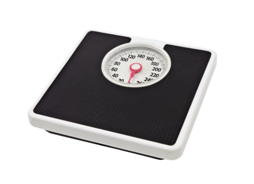 Old, worn, bathroom scale isolated.