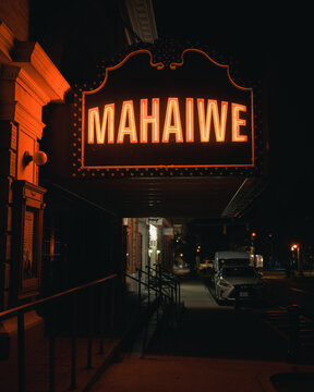 Mahaiwe Performing Arts Center Neon Sign At Night, Great Barrington, Massachusetts