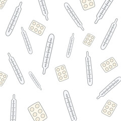 vector medical pattern of thermometers and pills
