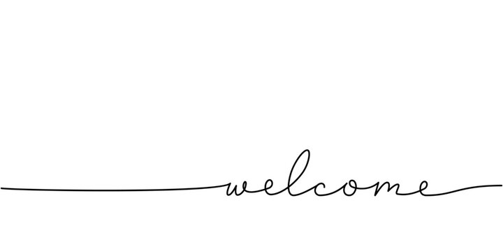 Welcome word - continuous one line with word. Minimalistic drawing of phrase illustration.