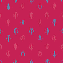 Vector pattern with blue and pink geometric twigs, fir twigs, geometric pattern
