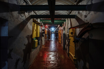 Tunnel of Soviet bunker, old command post, echo of Cold War