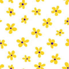 Vector illustration of minimalist style bright yellow flowers forming seamless pattern on white background