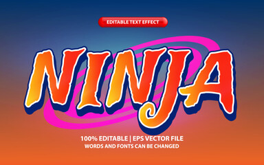 Fototapeta premium Ninja editable text effect template, 3d cartoon anime style text