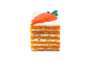 Carrot cake with cream cheese filling on a white isolated background