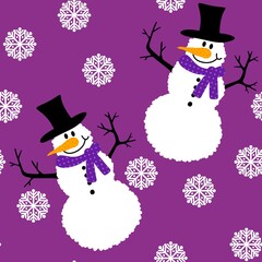 Winter Christmas seamless snowman with carrot and scarf pattern for wrapping paper and Noel and kids and fabrics