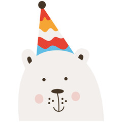 Illustration with cute polar bear in a party hat