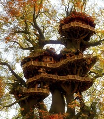 Autumn tree houses, grim view