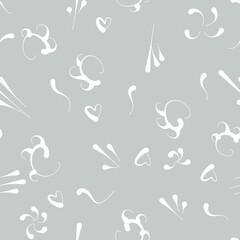 White seamless pattern with abstraction and hearts on a light gray background