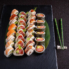 tasty sushi on the white background