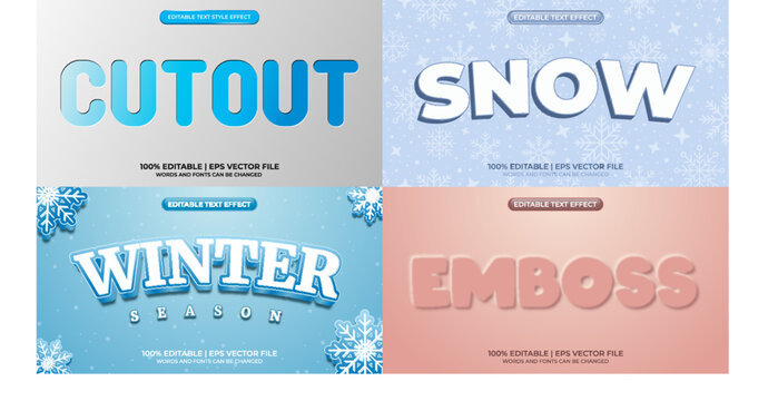 Bundle of editable text effect design vector. Set of editable text effect design. Modern editable text effect vector design. Vector illustration