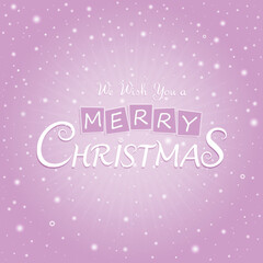 Naklejka na ściany i meble Merry Christmas, xmas, New Year, holidays card. White text with snowflakes and stars on pink background. Vector illustration. Typographical vector design for greeting cards and poster