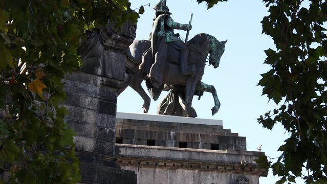 deusches eck statue in koblenz germany 4k 30fps video