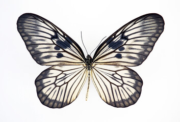 Black white butterfly isolated on white, Idea blanchardi macro close up, collection butterflies, danaidae, danaus