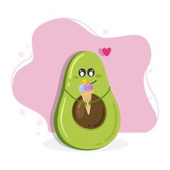 Funny avocado, avocado exercise. Summer funny avocado fruit with ice cream. Avocado exercise vector illustration for background, wallpaper, and fabric. Vector illustration