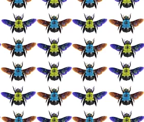 Papier Peint photo Papillons Colorful yellow blue bumblebee background, seamless unusual pattern, nature concept, entomology insects