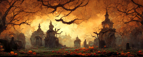 Haunted house as Halloween background panorama - obrazy, fototapety, plakaty
