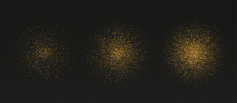 Golden Glitter Piles, Shiny Star Dust, Luxury Shimmery Particles In Round Shape With Various Density. Vector Illustration.