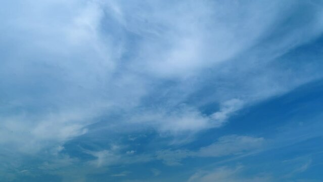 Clouds with blue light blue sky in horizon. No birds and free of defects. Cloudscape nature background texture. Timelapse.