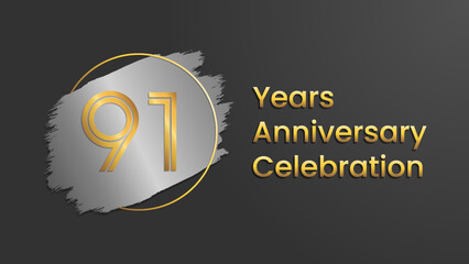 91 Years Anniversary Celebration, Perfect template design for anniversary celebration with gold color for booklet, leaflet, magazine, brochure poster, web, invitation or greeting card. Vector template
