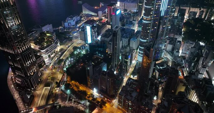 Top view of Hong Kong city at night