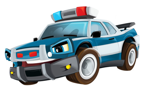 recommend clip art: Cartoon police car looking like monster truck - isolated - illustration for children