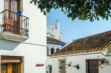 Narrow streets in the center of Estepona, typical Andalusian town in southern Spain