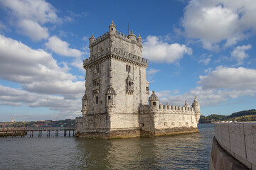 Fototapeta na wymiar side view of the belem tower on the river tagus in lisbon