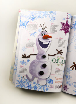 Magazine for children with the character of Olaf the snowman from the movie Frozen a frozen adventure.  Disney children's musical film. 