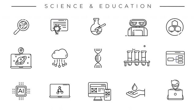 Collection of Science and Education line icons on the alpha channel.