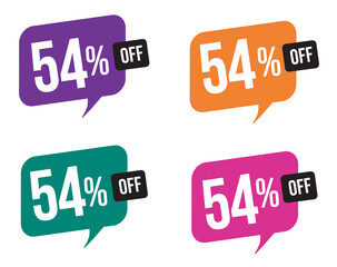 54 percent discount. purple, orange, green and pink balloons for promotions and offers. Vector Illustration on white background.