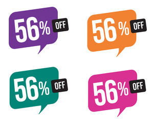 56 percent discount. purple, orange, green and pink balloons for promotions and offers. Vector Illustration on white background.