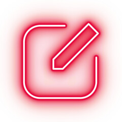 Neon red edit icon, glowing editor icon on transparent background