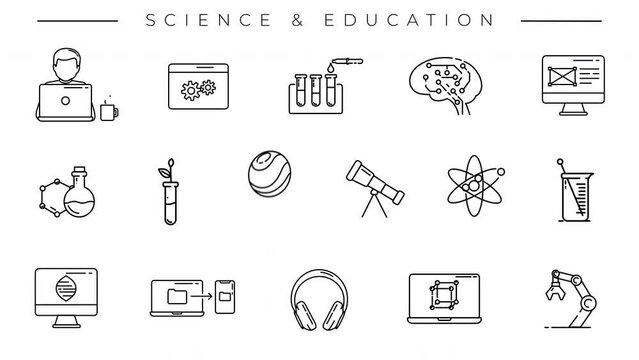 Collection of line icons on the theme of Science and Education.