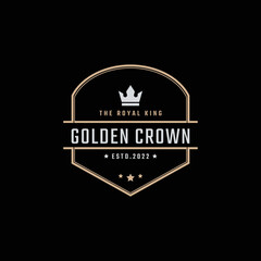 Golden King Crown Royal Vintage Retro Classic Luxury Label Logo Design Linear Style