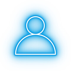 Neon blue profile icon, glowing user icon on transparent background