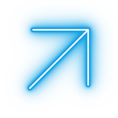 Neon blue arrow icon, glowing arrow icon on transparent background