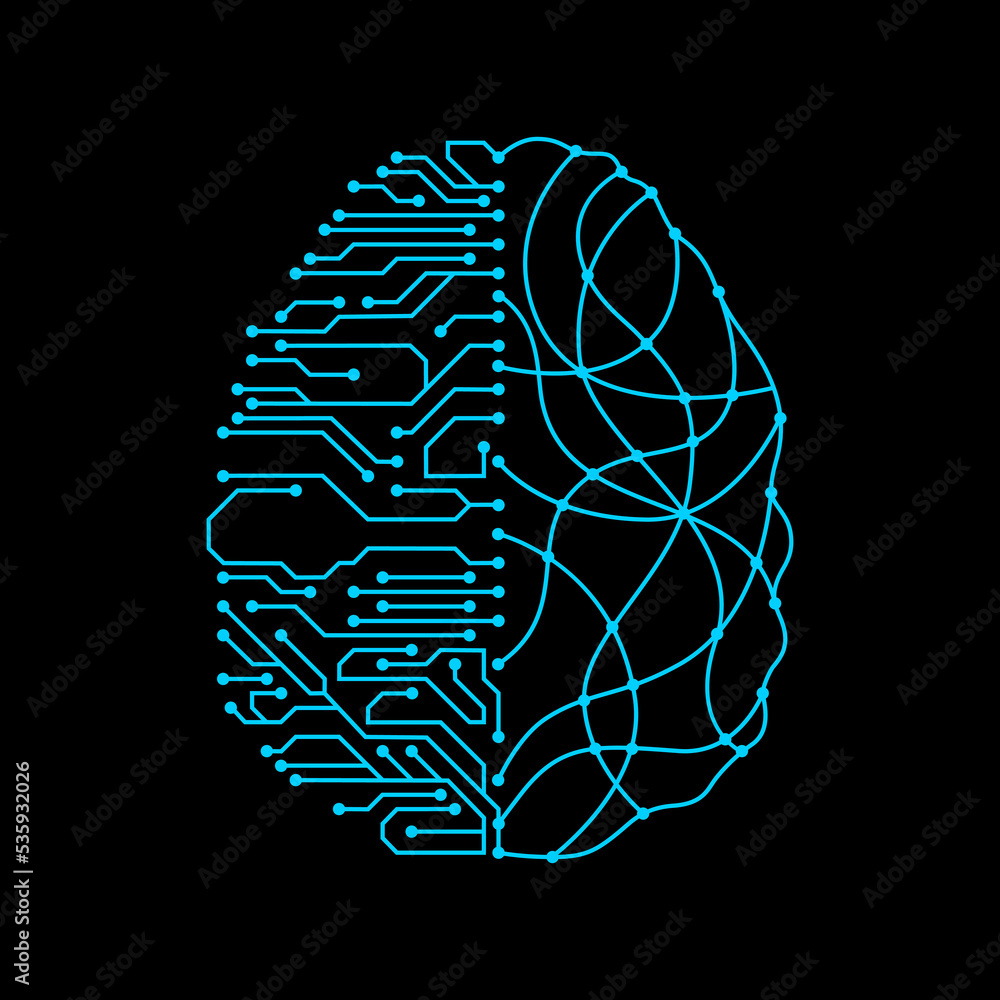 Aufkleber brain in style of Printed circuit board outline illustration. Futuristic artificial intelligence design theme. Modern technology networking for design element