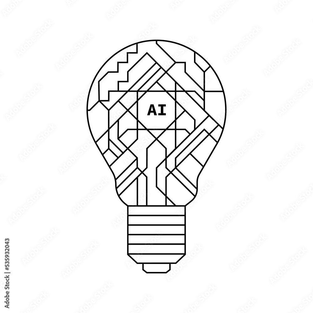 Leinwandbilder bulb in style of Printed circuit board outline illustration. Futuristic artificial intelligence design theme. Modern technology networking for design element