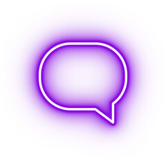 Neon purple speech bubble icon, glowing speak icon on transparent background