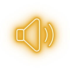 Neon yellow speaker icon, glowing speaker icon on transparent background