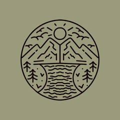 Premium Monoline vintage Mountain Logo Vector, forest Symbol and icon, creative emblem Design Company for business