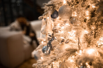 close-up of toys on the christmas tree