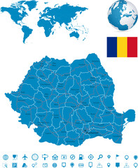 Romania map and map navigation set
