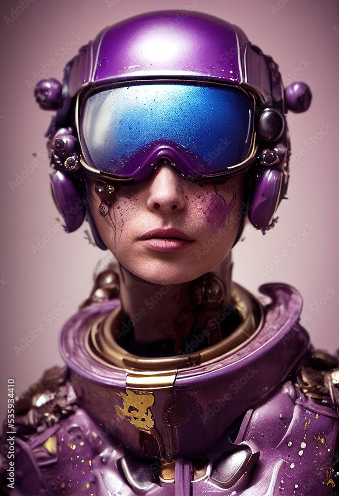 Wall mural abstract portrait of a fantasy cyberpunk man. high-tech futuristic man from the future. concept of v