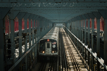 J train on the Williamsburg Bridge, Brooklyn, New York