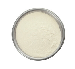 Bowl of agar-agar powder isolated on white, top view