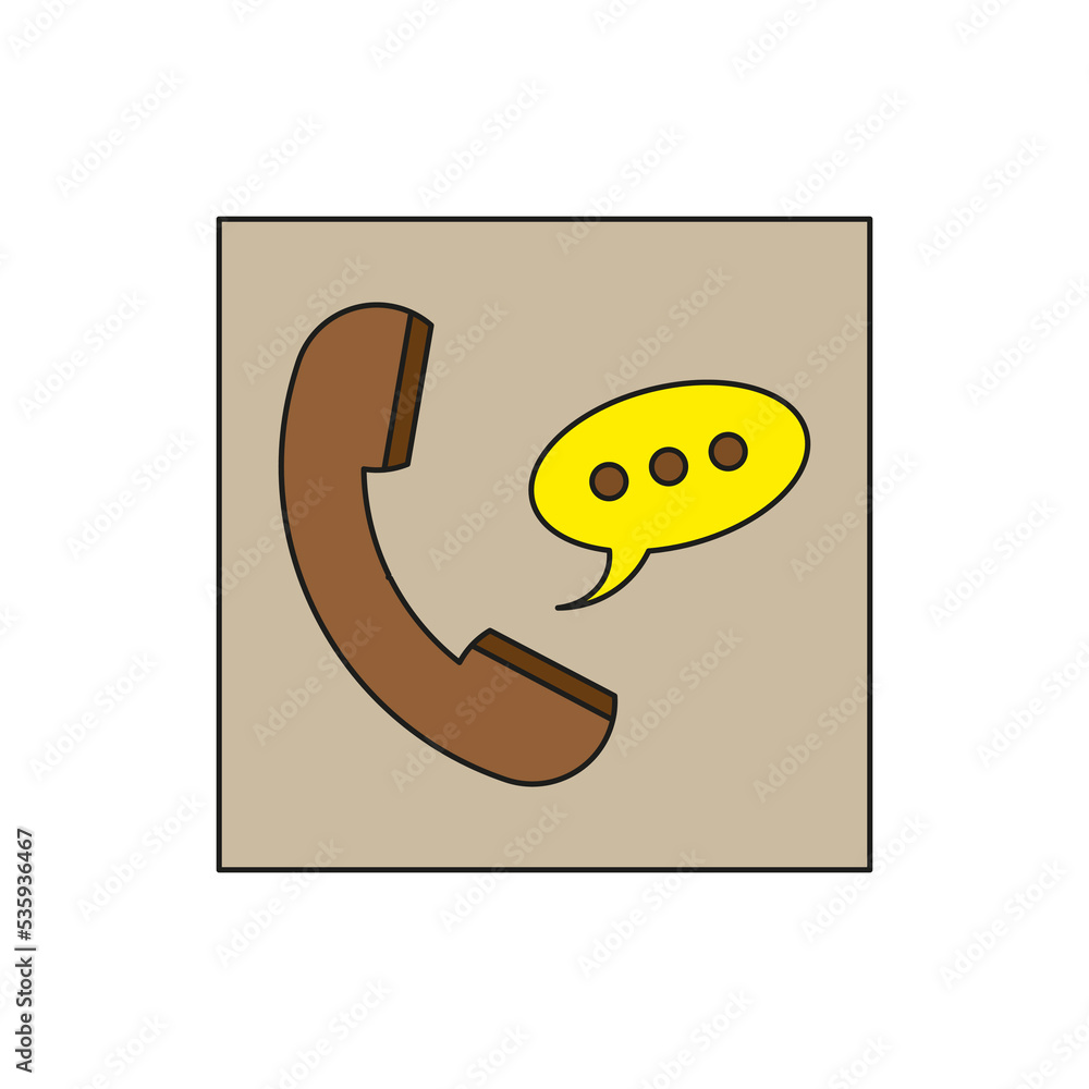 Poster button with handset phone message. speak bubble. telephone sign. call symbol. chat message icon. vec