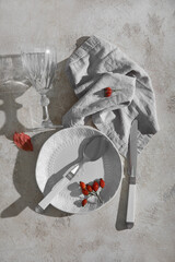 Autumn table setting with rosehip on grunge background